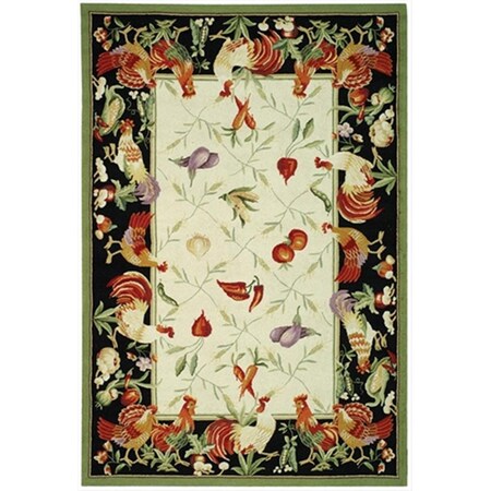 Safavieh 8 x 8 ft. Round Country and Floral Chelsea Ivory and Black Hand Hooked Rug HK94A-8R